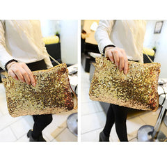 Glitter Sequins Envelope Clutch Bag Silver