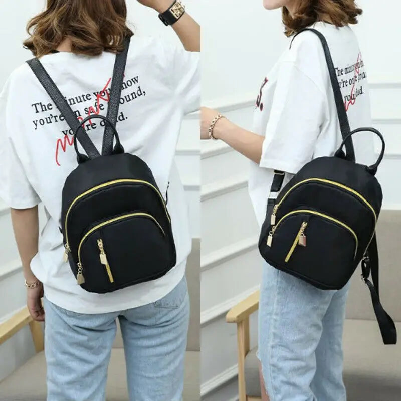 Women Nylon Backpack Travel Shoulder School Bag Rucksack Zip Bags