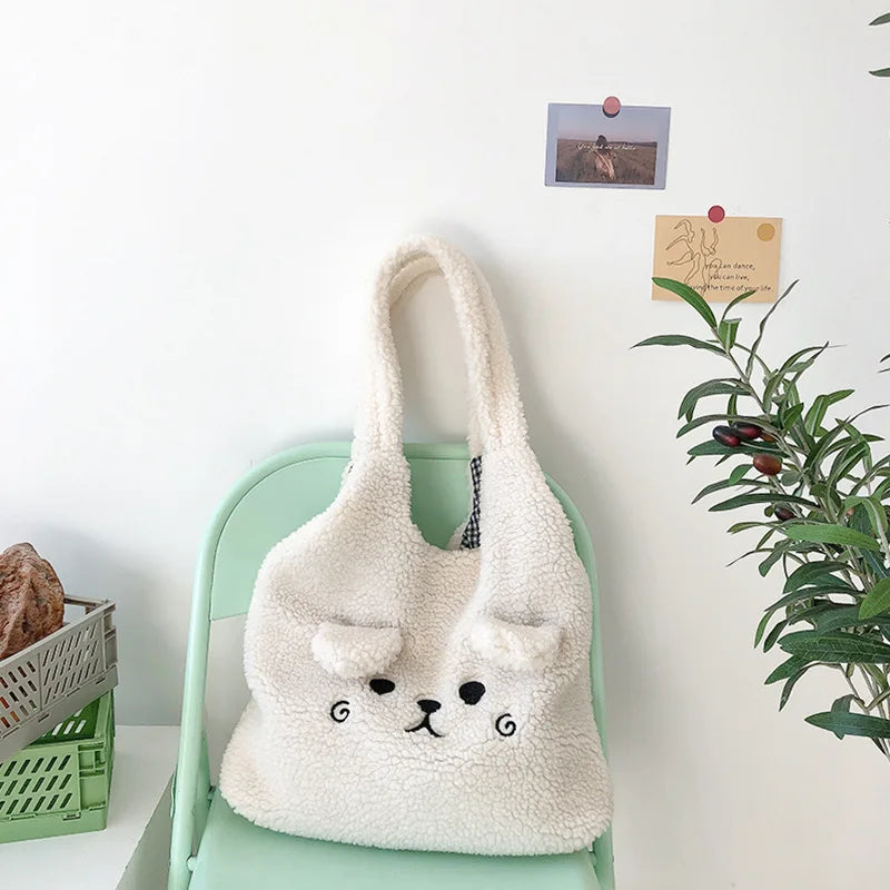Plush Bear Shoulder Bag Soft Shopping Tote Girls Book Bag