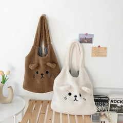 Plush Bear Shoulder Bag Soft Shopping Tote Girls Book Bag