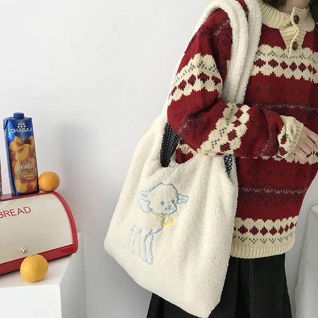Women Shoulder Bag Large Capacity Embroidery Shopping Bag