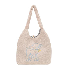Soft Lamb Fabric Shoulder Bag Large Capacity Tote for Girls