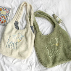 Soft Lamb Fabric Shoulder Bag Large Capacity Tote for Girls