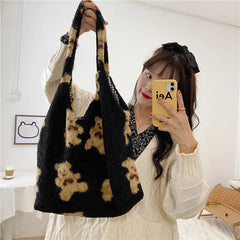 Women Fabric Shoulder Bag Tote Large Capacity Embroidery Shopping Bag