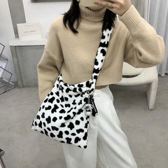 Soft Shoulder Tote Bag Canvas Fluffy Fur Bear Handbag Large Capacity