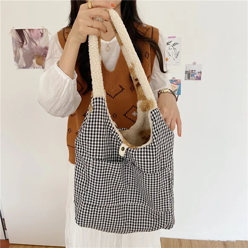 Fluffy Fur Bear Shoulder Tote Bag Soft Shopping Bag F111408