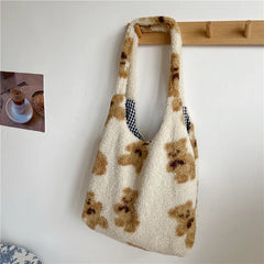 Fluffy Fur Bear Shoulder Tote Bag Soft Shopping Bag F111408