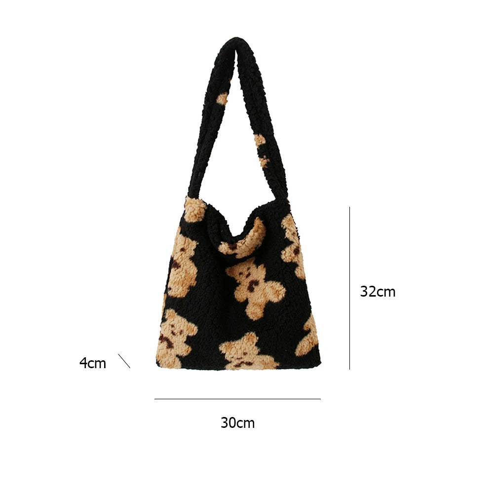 Women Fluffy Fur Shoulder Tote Bag Soft Shopping Bags Girls School Bag