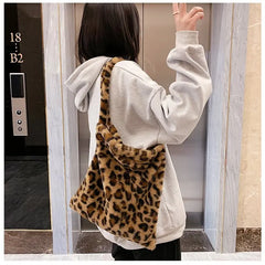 Fluffy Bear Shoulder Tote Bag for Women - Large Capacity