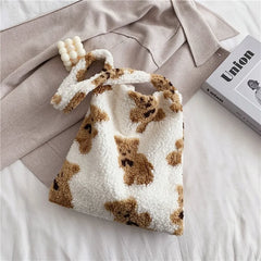 Fluffy Bear Shoulder Tote Bag for Women - Large Capacity