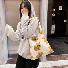 Women Fluffy Fur Shoulder Tote Bag Soft Shopping Bags Girls School Bag