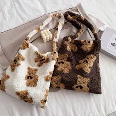 Women Fluffy Fur Shoulder Tote Bag Soft Shopping Bags Girls School Bag