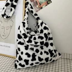 Soft Shoulder Tote Bag Canvas Fluffy Fur Bear Handbag Large Capacity