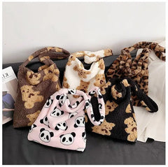 Women Fluffy Fur Shoulder Tote Bag Soft Shopping Bags Girls School Bag