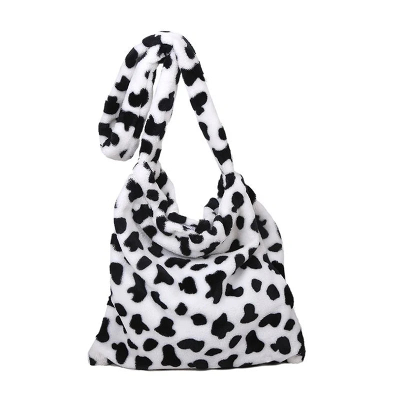 Soft Shoulder Tote Bag Canvas Fluffy Fur Bear Handbag Large Capacity