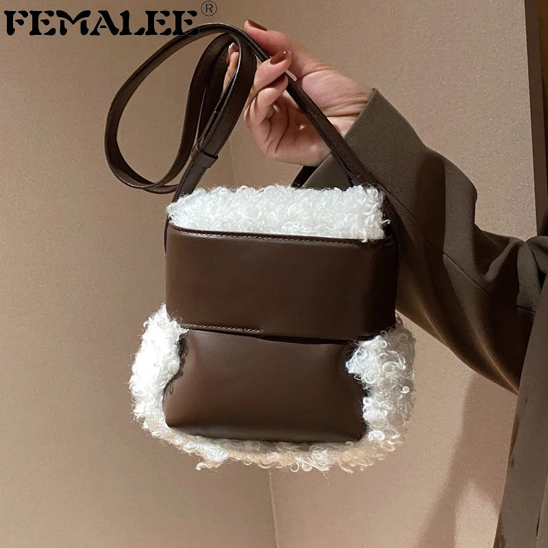 Soft Plush Lamb Wool Handbag Winter Crossbody Bag PU Bolsa