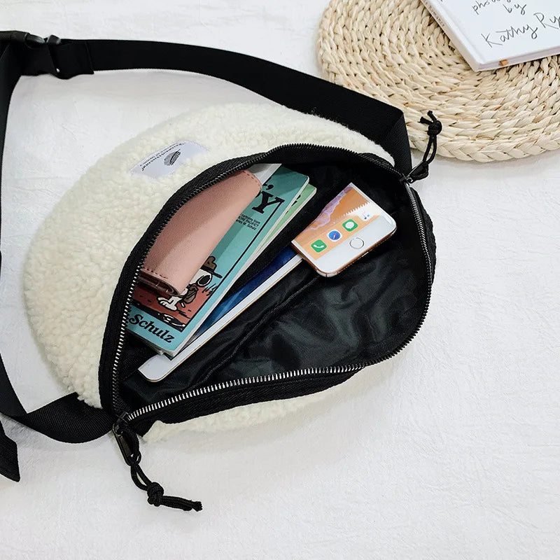 Plush Lamb Wool Waist Bag Soft Crossbody Hip Money Pouch