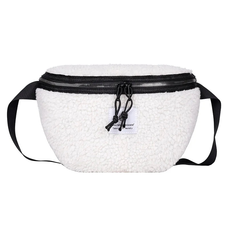 Plush Lamb Wool Waist Bag Soft Crossbody Hip Money Pouch