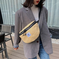 Plush Lamb Wool Waist Bag Soft Crossbody Hip Money Pouch