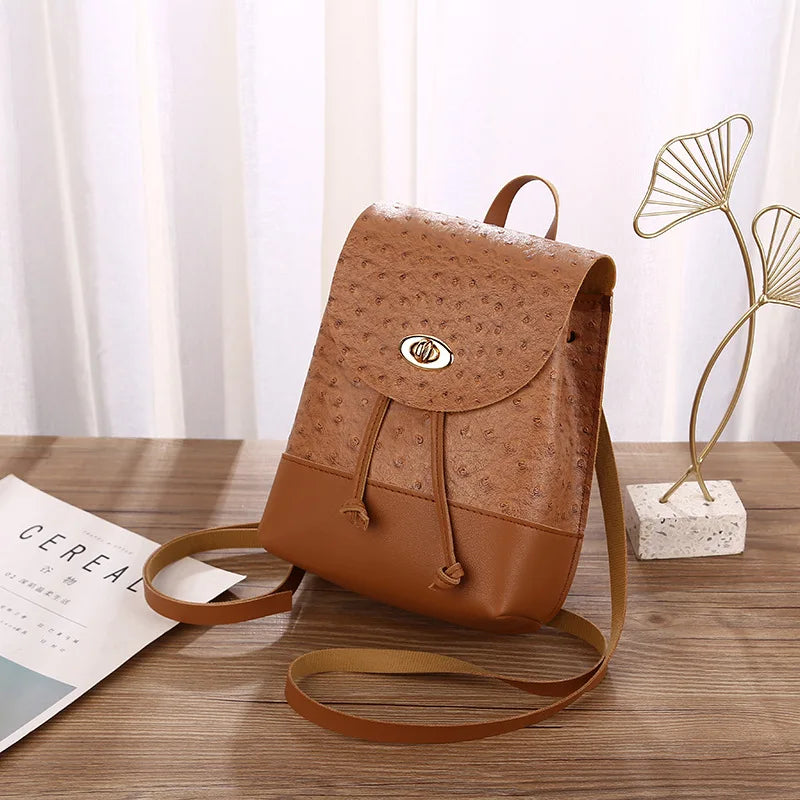 Women High Leather Backpack Phone Pouch Travel Rucksack