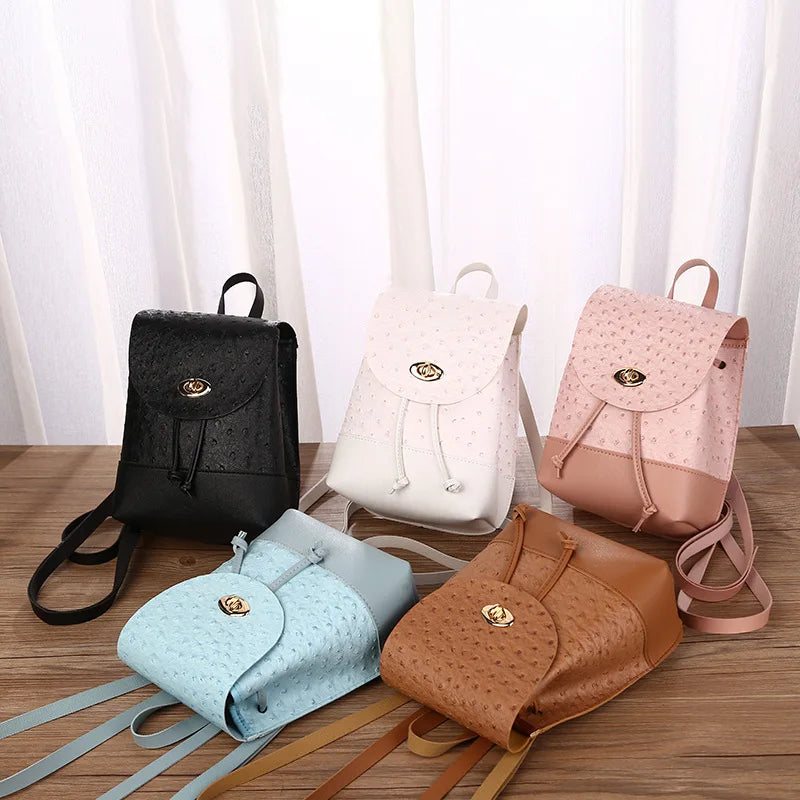 Women High Leather Backpack Phone Pouch Travel Rucksack