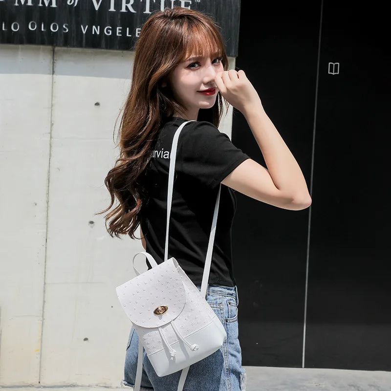 Women High Leather Backpack Phone Pouch Travel Rucksack