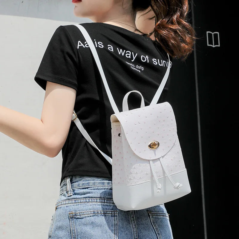 Women High Leather Backpack Phone Pouch Travel Rucksack