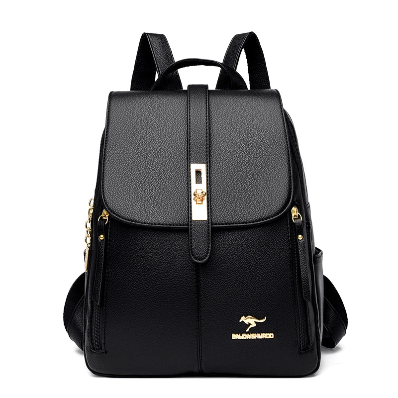Leather Large Capacity Backpack Purses Vintage Bag