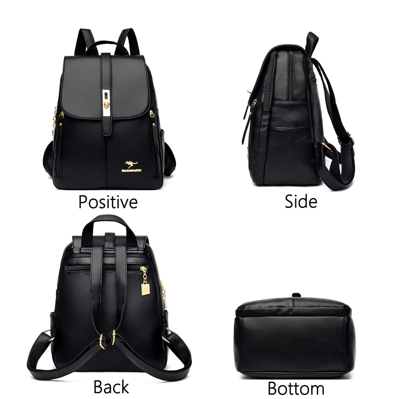 Leather Large Capacity Backpack Purses Vintage Bag