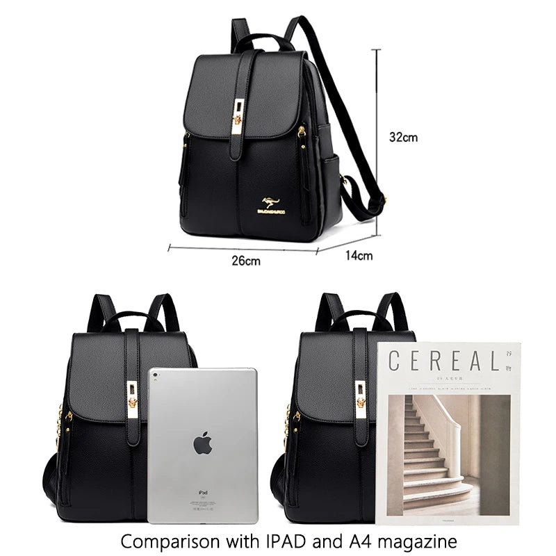 Leather Large Capacity Backpack Purses Vintage Bag