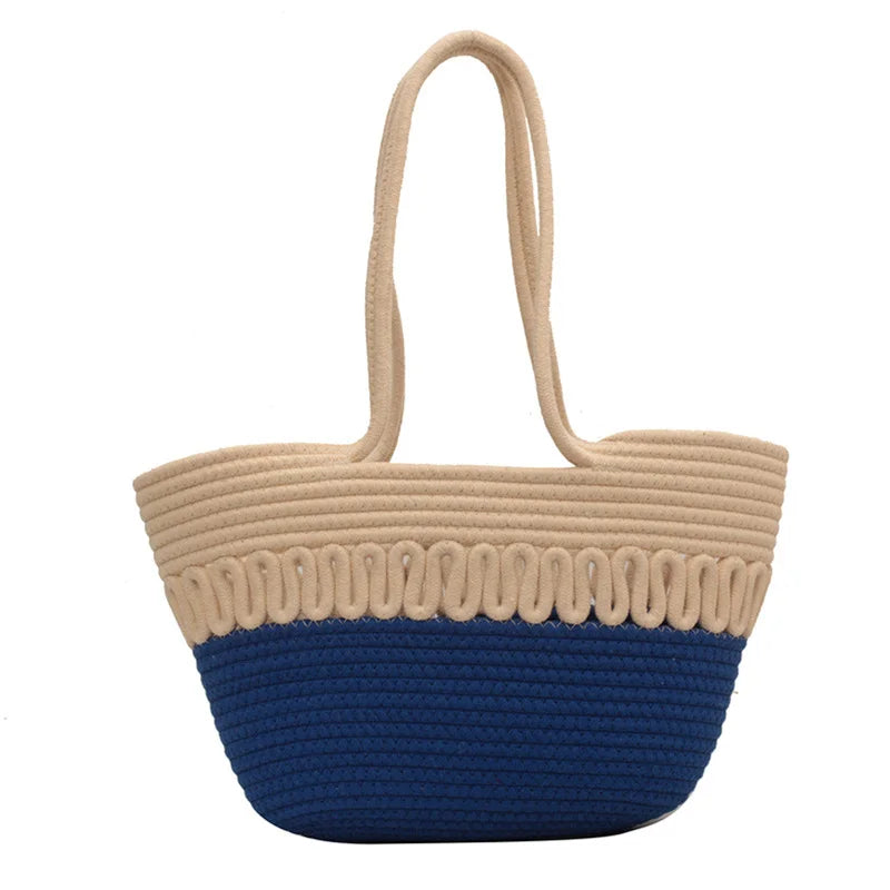 Large Capacity Crochet Shoulder Bag, Straw Woven Tote Handbag