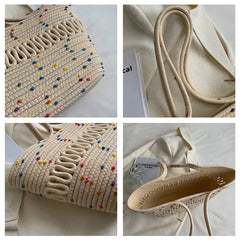 Large Capacity Crochet Shoulder Bag, Straw Woven Tote Handbag