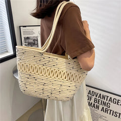 Large Capacity Crochet Shoulder Bag, Straw Woven Tote Handbag