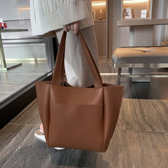 Women Large Capacity Top-handle Bags Solid PU Leather Shoulder Shopper Bags