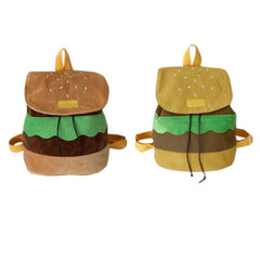 Creative Hamburger Backpack Canvas Plush Drawstring Schoolbag