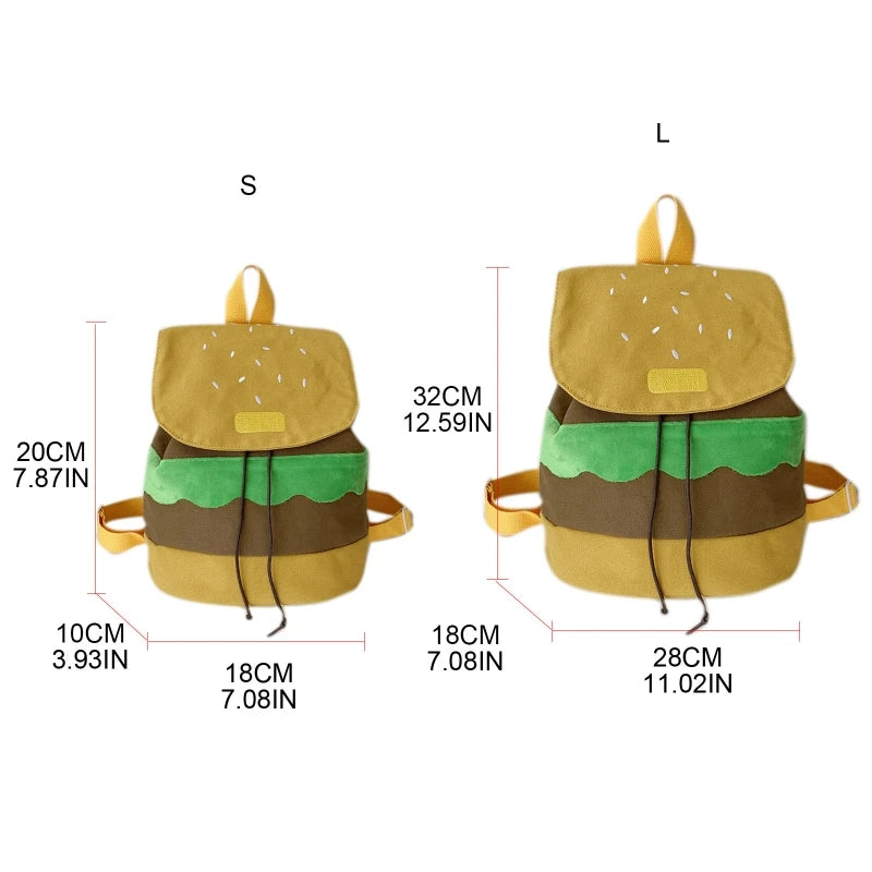Hamburger Backpack Canvas/Plush Drawstring Schoolbag for Daily Occasion Shopping