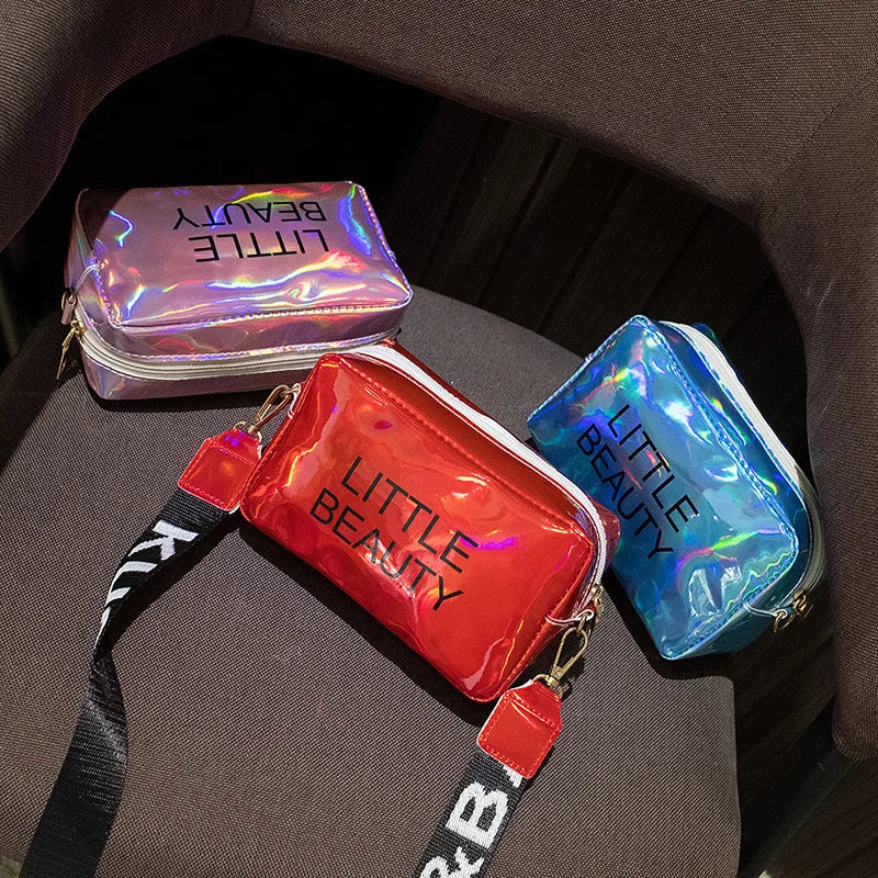 Women Laser Messenger Bag Shoulder Bag PVC Jelly Small Tote Messenger Bag