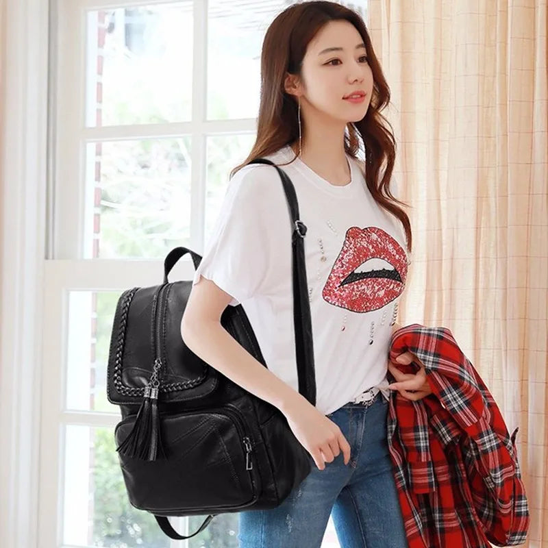 Women Leather Backpack School Bag Waterproof Travel Shoulder