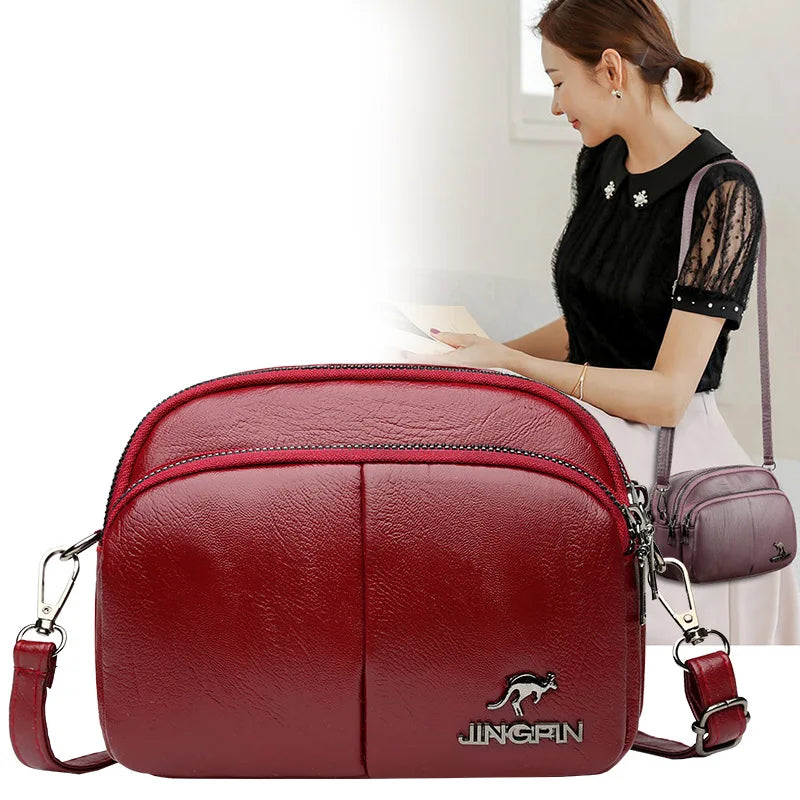 Women Leather Messenger Bag Multi-compartment Casual Shoulder Bag
