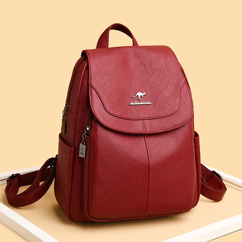 Women Leather High Capacity Backpacks Girls School Bag Travel Backpack