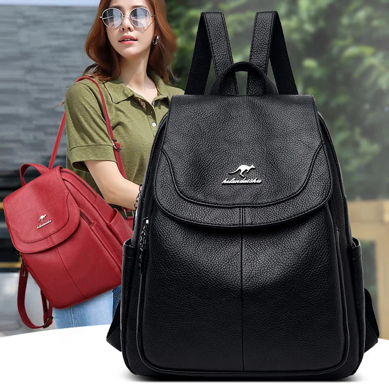 Women Leather High Capacity Backpacks Girls School Bag Travel Backpack