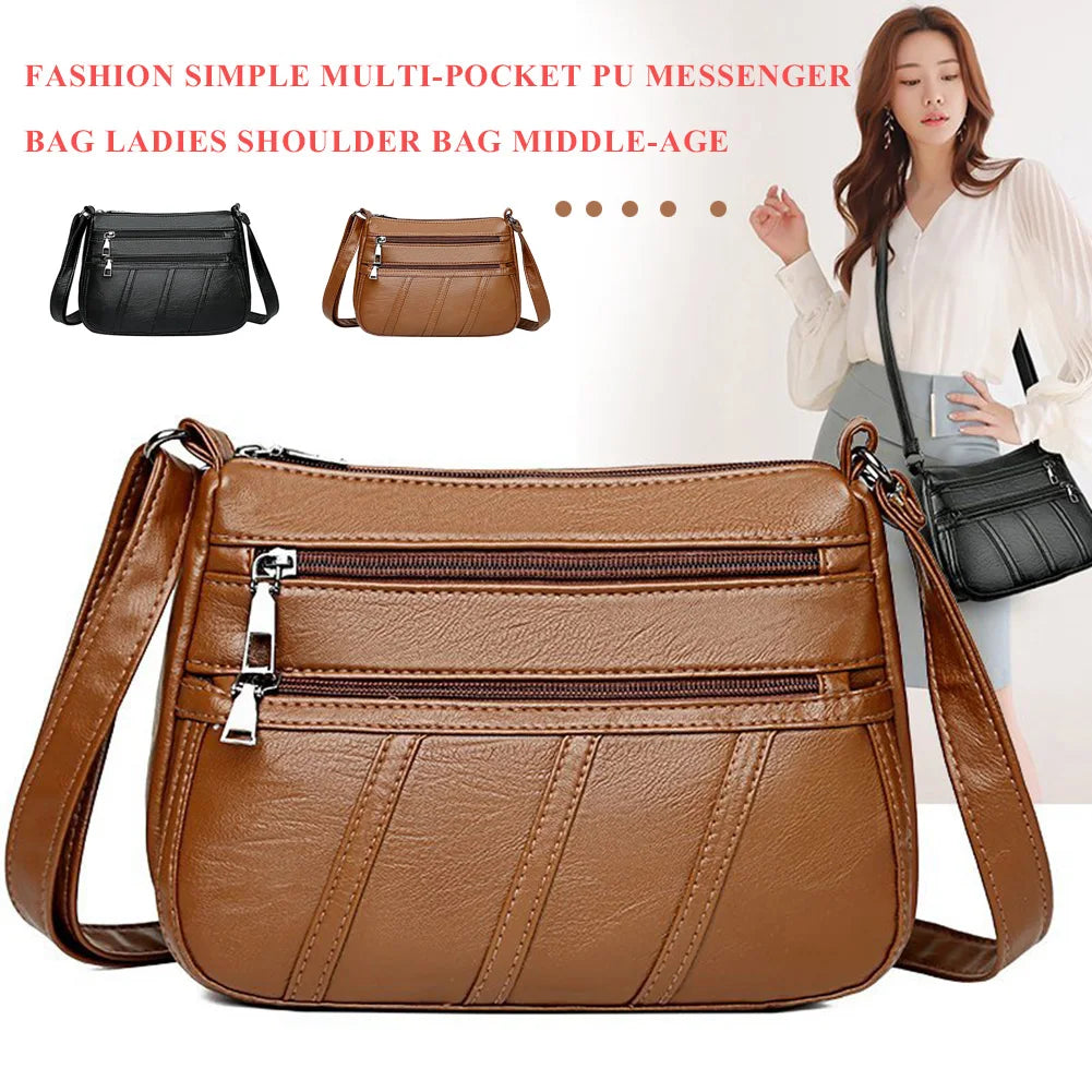 Women Leather Shoulder Bag Multi-pocket Mother Female Zipper Crossbody Handbags