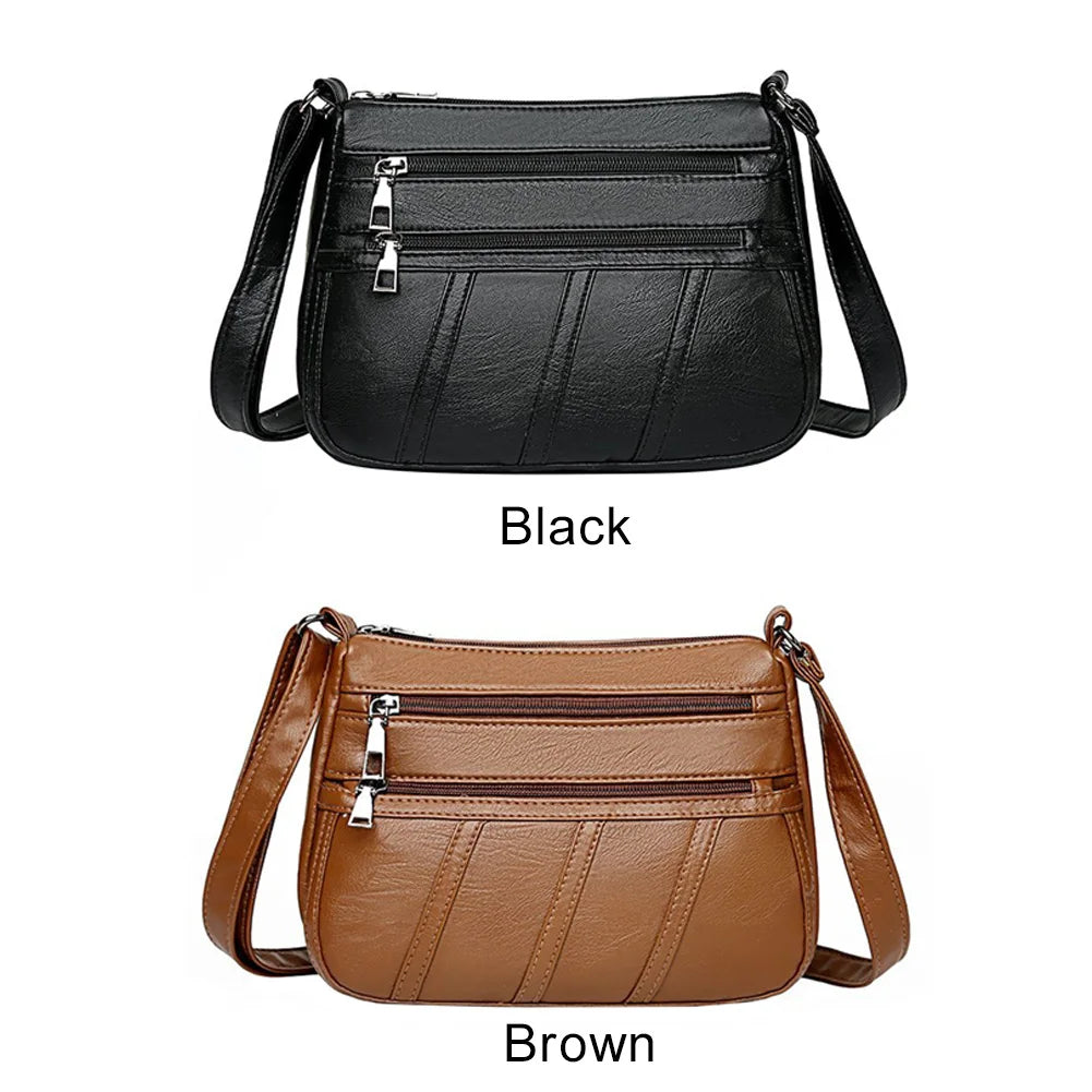 Women Leather Shoulder Bag Multi-pocket Mother Female Zipper Crossbody Handbags