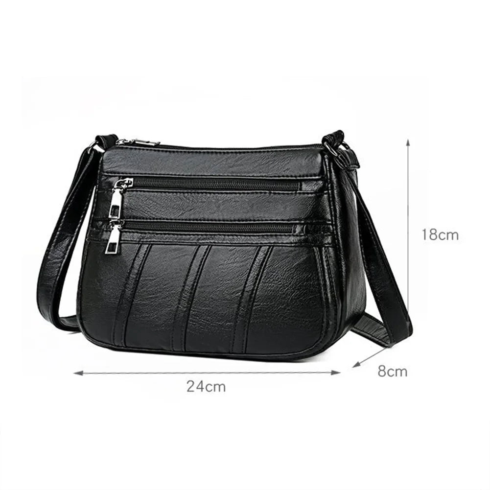 Women Leather Shoulder Bag Multi-pocket Mother Female Zipper Crossbody Handbags