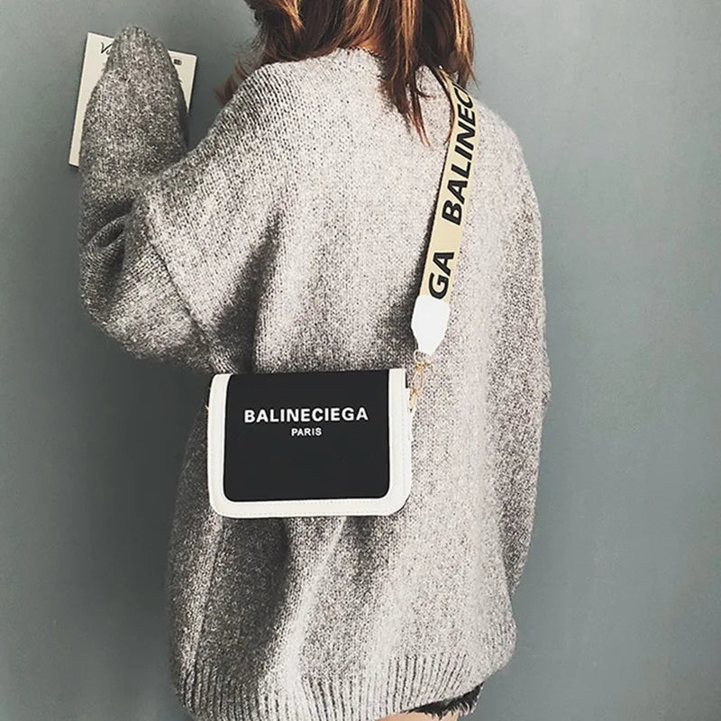 Women Square Shoulder Bag Wide Strap Handbag Messenger Purse