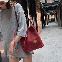 Linen Shoulder Bag Canvas Student Messenger Double Straps Handbag Shopper Tote
