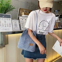 Linen Shoulder Bag Canvas Student Messenger Double Straps Handbag Shopper Tote