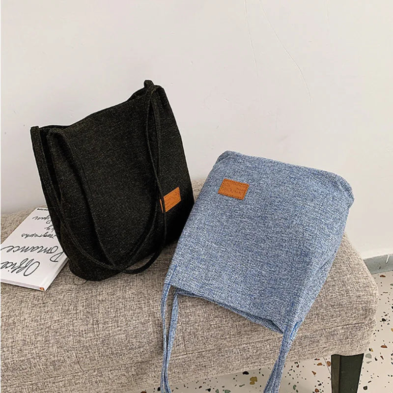 Linen Shoulder Bag Canvas Student Messenger Double Straps Handbag Shopper Tote