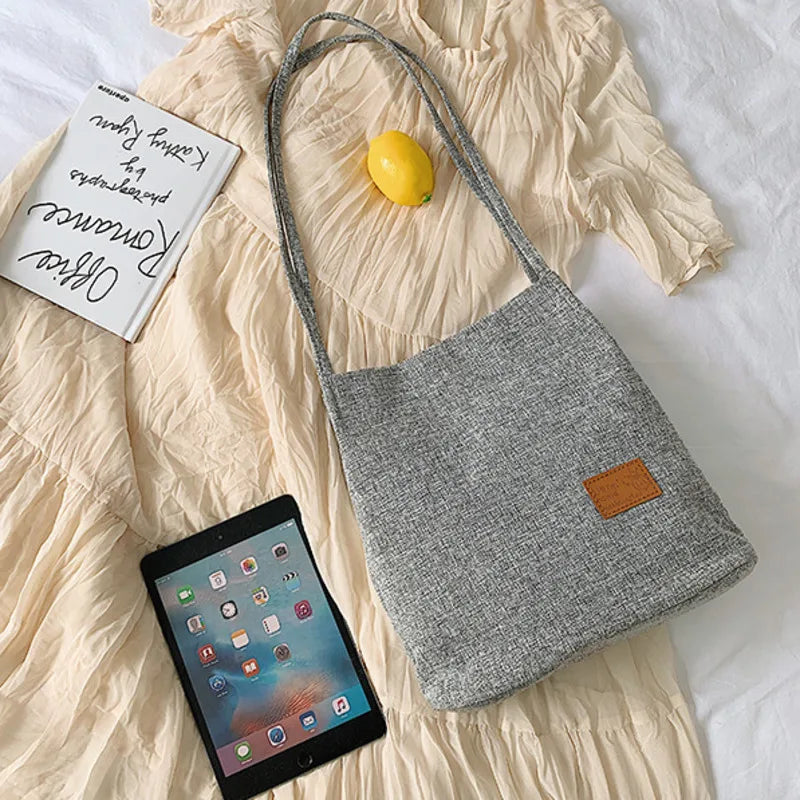 Linen Shoulder Bag Canvas Student Messenger Double Straps Handbag Shopper Tote