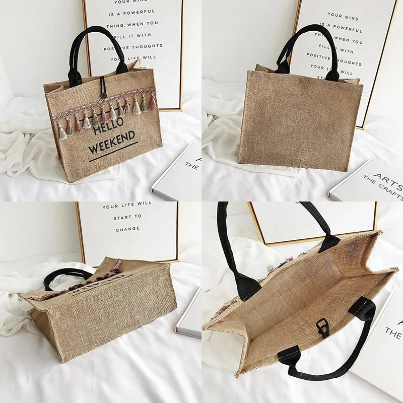 Women Linen Totes Large Capacity Handbags Lady Shoulder Shopper